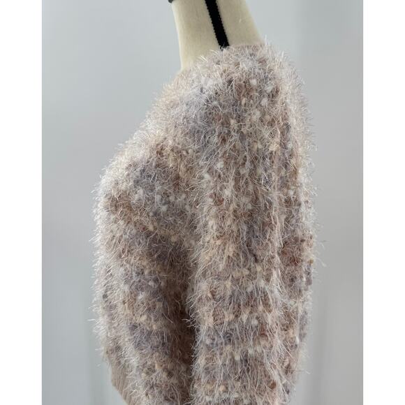 Anthropologie Raga Emberly Beige Pink Fuzzy Eyelash Crewneck Sweater M - Picture 4 of 11
